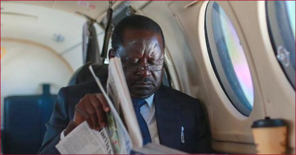 A file image of ODM leader Raila Odinga inside a plane.